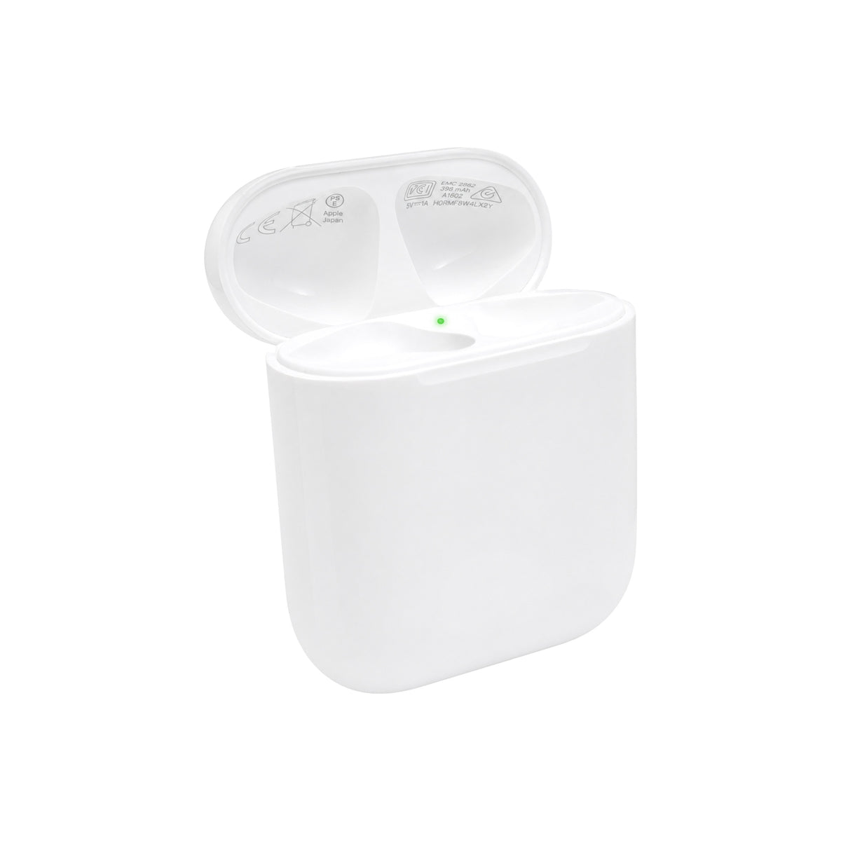 AirPods 1st generation – original charging case – open, three-quarter