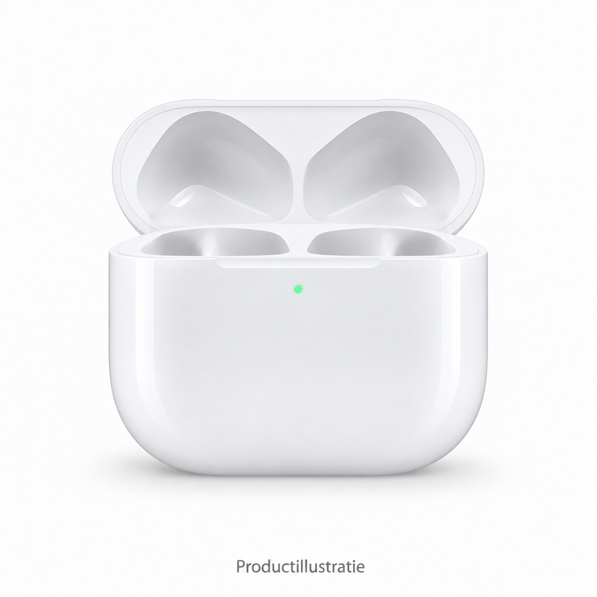 Productillustratie: lege AirPods 5-oplaadcase, zonder oortjes