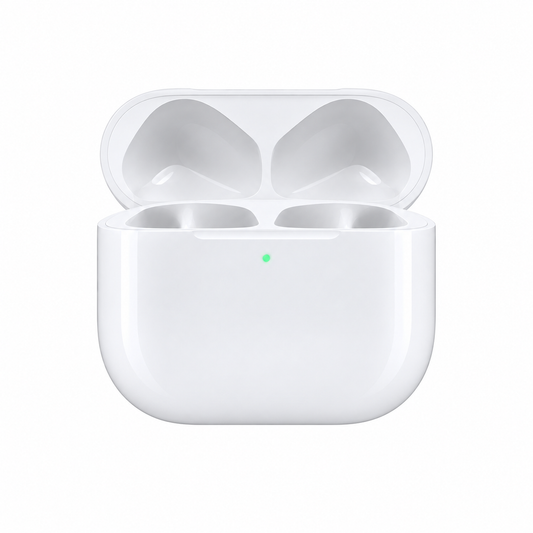 Productillustratie: lege AirPods 5-oplaadcase, zonder oortjes
